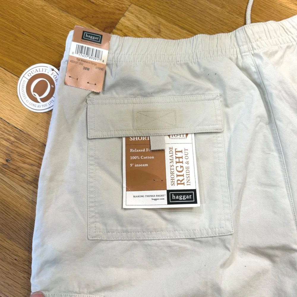 Haggar Mens The Weekend Cargo Shorts 38W String Beige 9 Inseam Cotton 453521 252